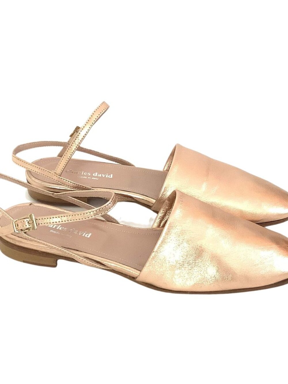 Charles David Rose Gold Flats Ankle Strap Never Worn Size 8.5